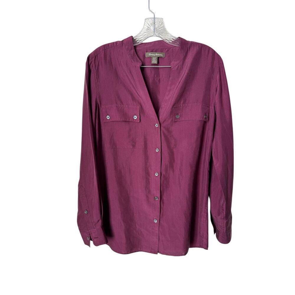 Tommy Bahama 100% Silk Woman’s Button Up Purple Blouse Size Small